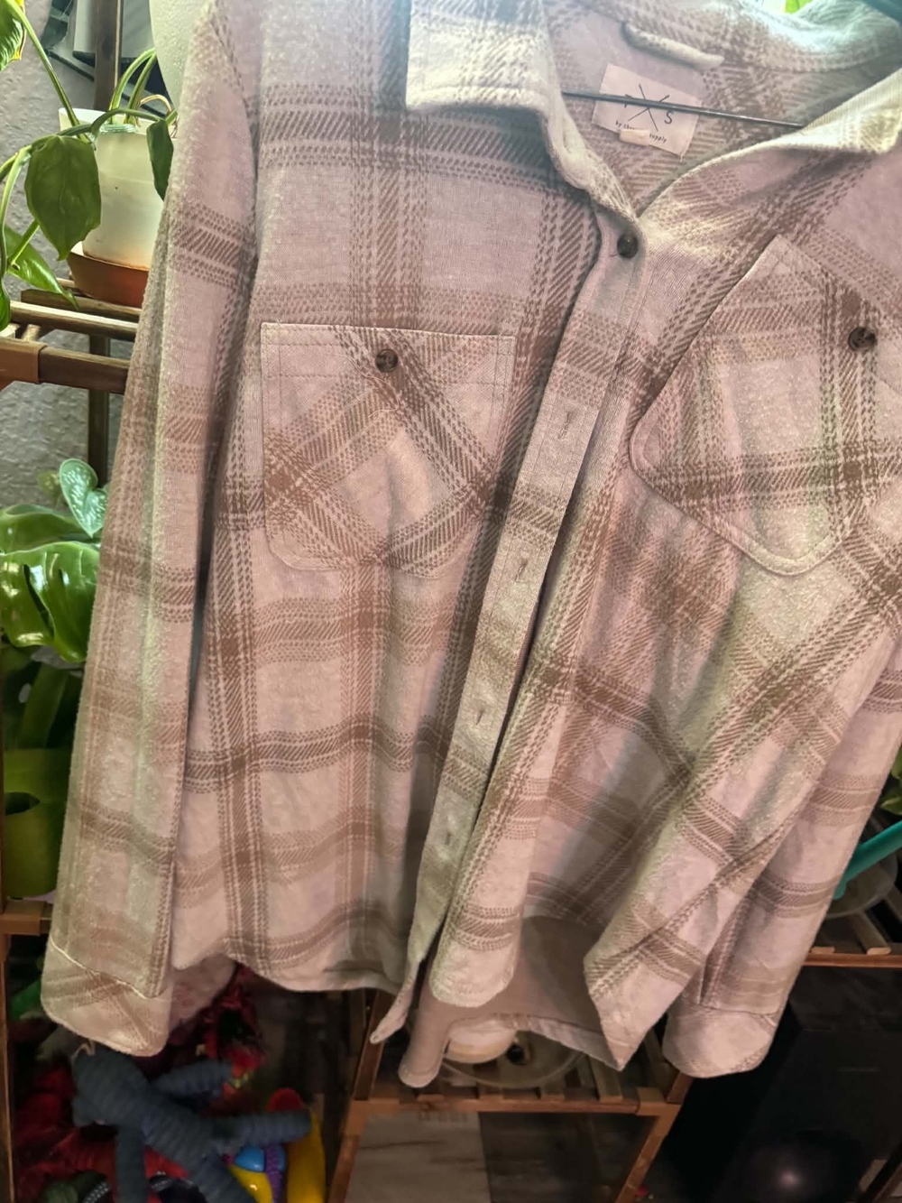 Thread & Supply Pink Plaid Casual Button-Down Shirt